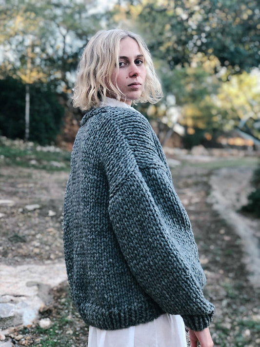 Hand Knitted Olivia Wool Cardigan - Grey