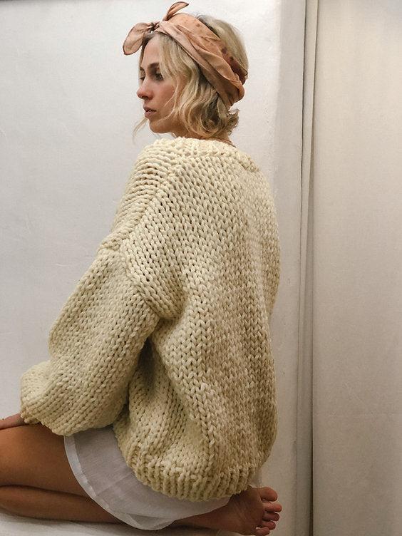 Hand Knitted Olivia Wool Cardigan - Ecru
